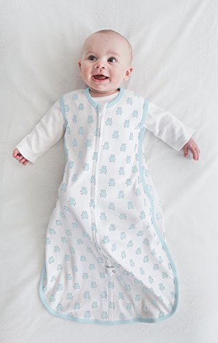 Amazing Baby Cotton Sleeping Sack, Wearable Blanket with 2-way Zipper, Pastel Blue Tiny Bears, Small (0-6 mo)