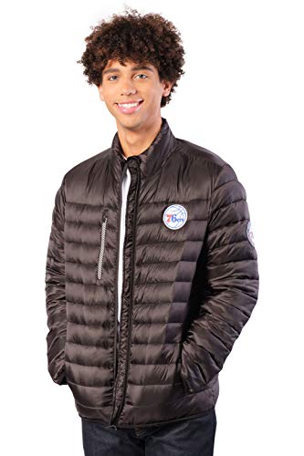 Ultra Game NBA Philadelphia 76ers Mens Lightweight Packable Puffer Down Jacket, Black, Small