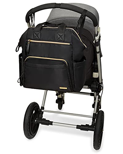 Skip Hop Diaper Bag Backpack: Mainframe Large Capacity Wide Open Structure with Changing Pad and Stroller Attachement, Black with Gold Trim