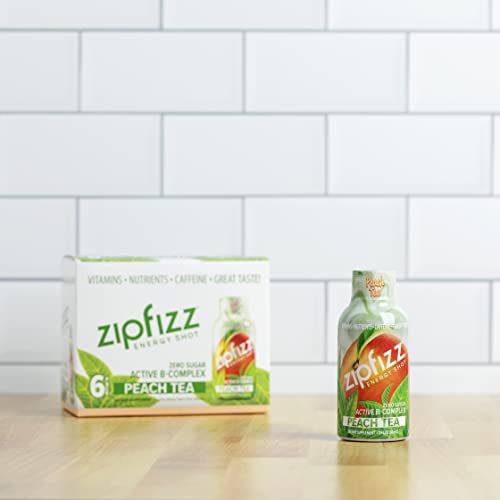 Zipfizz 2oz Energy Shot - Peach Tea Flavor | Hydrating Electrolyte Drinks w/Liquid B12, Caffeine, Ginseng, and Vitamins | Low Carb, Gluten Free, Sugar Free Energy Drink (6 Pack)