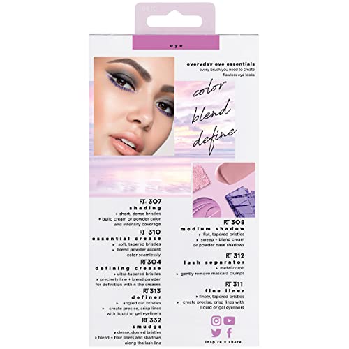 Real Techniques Everyday Eye Essentials Makeup Brush Kit, Eye Makeup Brushes for Eye Liner, Eyeshadow, Brows, and Lashes, Synthetic Bristles, Cruelty-Free and Vegan, 8 Piece Set