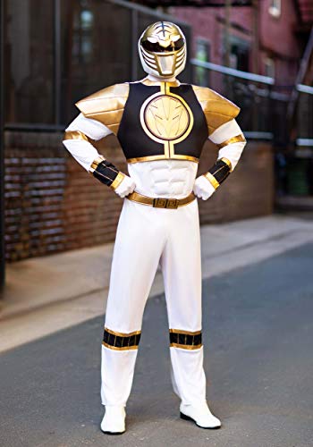 White Ranger Costume for Adults, Mighty Morphin Power Rangers Jumpsuit, Classic Men's XL (42-46)