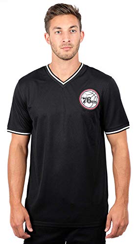 Ultra Game NBA Philadelphia 76ers Mens Jersey V-Neck Mesh Short Sleeve Tee Shirt, Black, X-Large