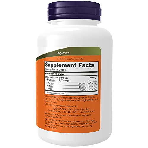 NOW Supplements, Pancreatin 2000 with naturally occurring Protease (Protein Digesting), Amylase (Carbohydrate Digesting), and Lipase (Fat Digesting) Enzymes, 250 Capsules , 1 Count (Pack of 1 )