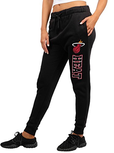 Ultra Game NBA Miami Heat Womens Jogger Pants Active Basic Fleece Sweatpants , Black, Small