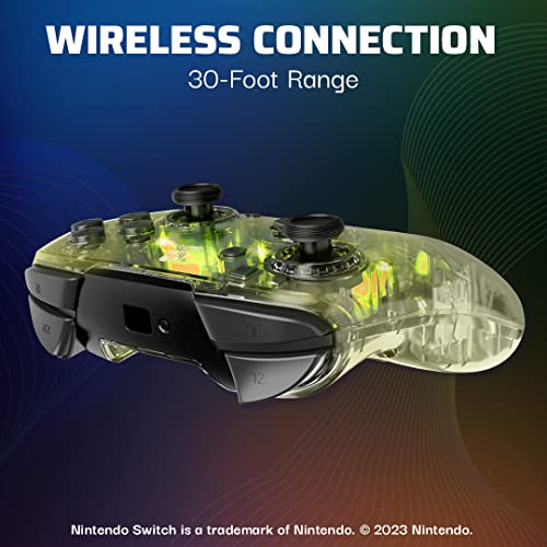 Afterglow LED Wireless Deluxe Gaming Controller - Licensed by Nintendo for Switch and OLED - RGB Hue Color Lights - See through Gamepad Controller - Paddle Buttons
