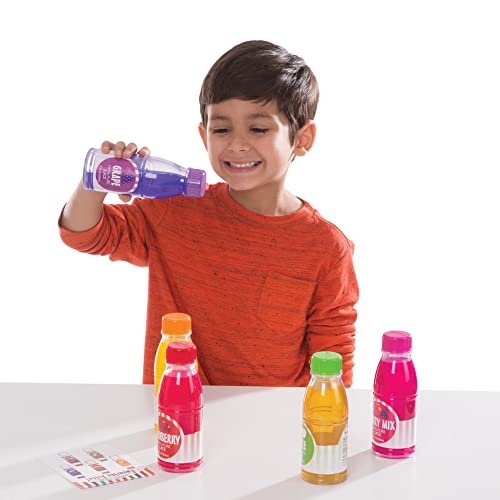 Melissa and Doug Tip and Sip Toy Juice Bottles and Activity Card (6 Pcs) - Pretend Play Food Set, Play Kitchen Food For Ages 3+