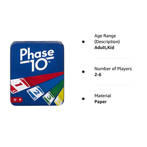 Mattel Games Phase 10 Card Game for Families, Adults and Kids, Challenging and Exciting Rummy-Style Play in a Storage Tin [Amazon Exclusive]