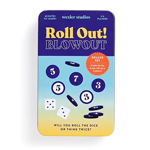 Galison Wexler Studios Roll Out! Blowout – Fun Dice and Checker Game for Adults and Kids Perfect for Travel and Family Game Night, 2-4 Players