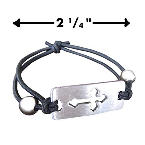 Black Stretch Bracelet with Silver Cross Charm - Gift for First Holy Communion, Baptism, Confirmation, or Christening, Religious Jewelry, One Size Fits Most