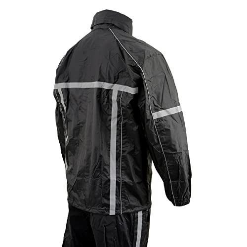 Milwaukee Leather MPM9510 Men's Black Water-Resistant Rain Suit with Hi Vis Reflective Tape - Large