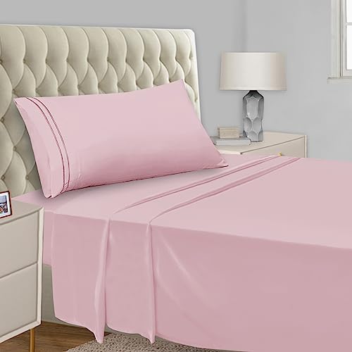 Mejoroom Twin Sheet Set - Kids Sheet and Pillowcase Sets - Hotel Luxury Twin Sheets for Boys Girls -Deep Pocket Fitted Sheet,Hypoallergenic,Wrinkleand Breathable,Fade Resistant - 3 Piece(Twin,Blush Pink)