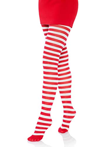 Leg Avenue Women's Plus Size Nylon Striped Tights, White/Red, 3X-4X