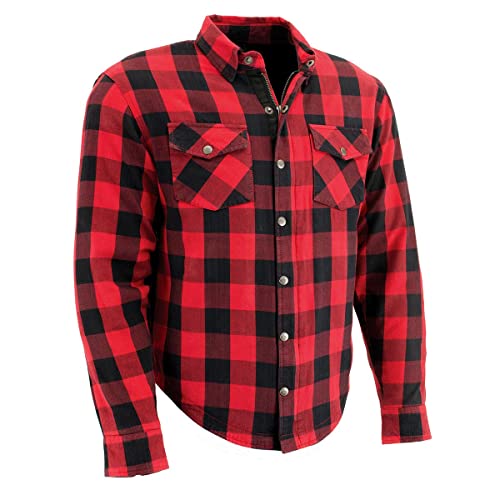 Milwaukee Leather MPM1631 Men's Plaid Flannel Biker Shirt with CE Approved Armor - Reinforced w/Aramid Fiber - 3X-Large Red