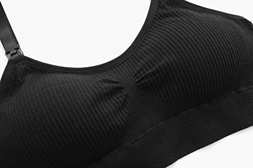 Suekaphin Nursing Wireless Women's Sleeping Maternity Breastfeeding Bra,Large,Sort Rib-A