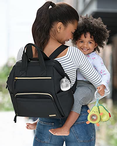 Skip Hop Diaper Bag Backpack: Mainframe Large Capacity Wide Open Structure with Changing Pad and Stroller Attachement, Black with Gold Trim