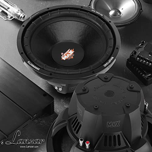 Lanzar 15in Car Subwoofer Speaker - Black Non-Pressed Paper Cone, Stamped Plastic Basket, Dual 4 Ohm Impedance, 2000 Watt Power and Foam Edge Suspension for Vehicle Audio Stereo Sound System - MAXP154D