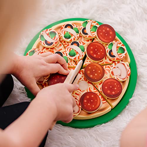 Melissa and Doug Wooden Pizza Play Food Set With 36 Toppings - Pretend Food And Pizza Cutter/ Toy For Kids Ages 3+