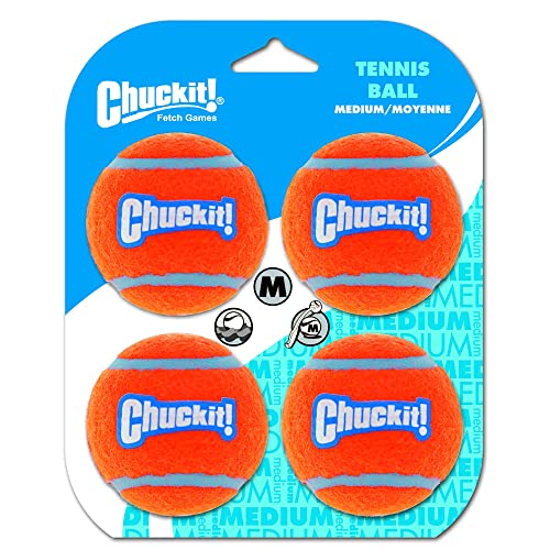 Chuckit Dog Tennis Ball Dog Toy, Medium (2.5 Inch Diameter) for dogs 20-60 lbs, Pack of 4