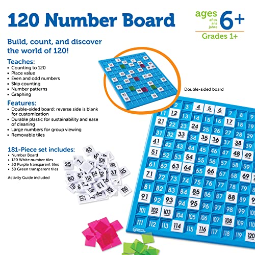 Learning Resources 120 Number Board -181 Pieces, Ages 6+ Learning Math Games for Kids, Educational and Fun Games for Kids