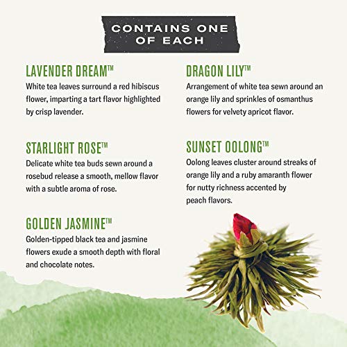 Numi Organic Tea Dancing Leaves Flowering Tea Gift Set, 5 Tea Blossoms with 16 Ounce Glass Teapot (Packaging May Vary)