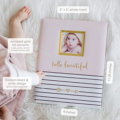 Pearhead Hello Beautiful First 5 Years Baby Memory Book with 3x3 Photo Insert, Baby Girl Keepsake Gift, Gift For New And Expecting Moms, 50 Fill In Pages, Pink