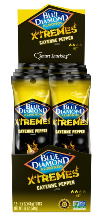 Blue Diamond Almonds XTREMES Cayenne Pepper Flavored Snack Nuts, 1.5oz Tube (Pack of 12)