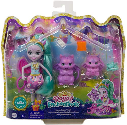 Royal Enchantimals Family Toy Set, Deanna Dragon Doll (6-in/15.2-cm), 3 Dragon Figures and 4 Accessories, Great Gift for 3-8 Year Olds