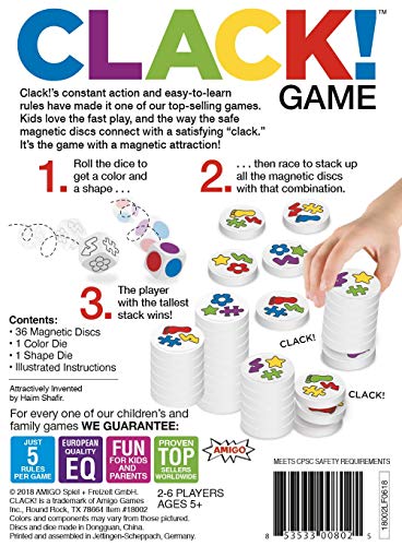 AMIGO Games AMI18002 CLACK! Kids Magnetic Stacking Game with 36 Magnets, Multicolor