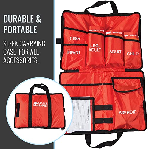 MABIS Medic-Kit3 EMT and Paramedic First Aid Kit with 3 Calibrated Nylon Blood Pressure Cuffs, Sizes Included: Large Adult, Adult and Child, Orange