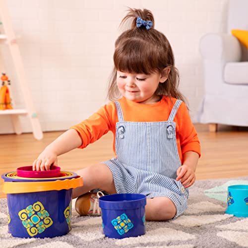 B. toys – Stacking Cups – 10 pcs – Colorful Nesting Cups – Bath and Backyard – Stackable Learning Toy – Toddler, Kids – Bazillion Buckets – 18 months +