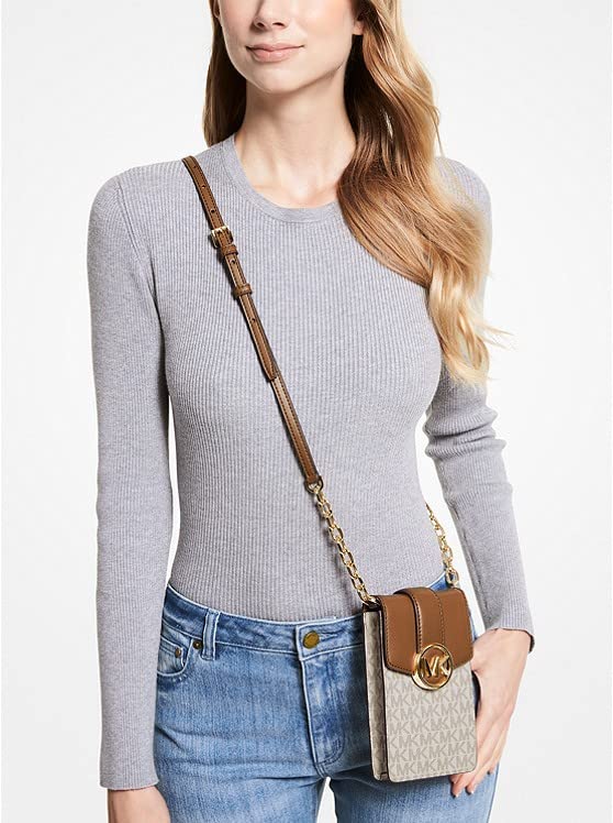 MICHAEL KORS Carmen Small Logo Smartphone Crossbody Bag (Vanilla Acron)
