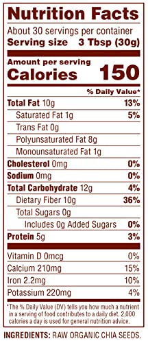 Nutiva USDA Organic Premium Nutrient-Dense Raw Black Chia Seeds with 3g Protein and 5g Fiber for Salads, Yogurt and Smoothies, Non-GMO, Vegan, Gluten-Free, Keto and Paleo, 32 Ounce (Pack of 1)