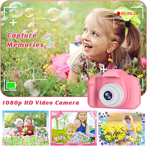 Kids Camera for Boys and Girls, SINEAU Digital Camera for Kids Toy Gift, Toddler Camera Birthday Gift for Age 3 4 5 6 7 8 9 10 with 32GB SD Card, Video Recorder 1080P IPS 2 Inch(Pink)