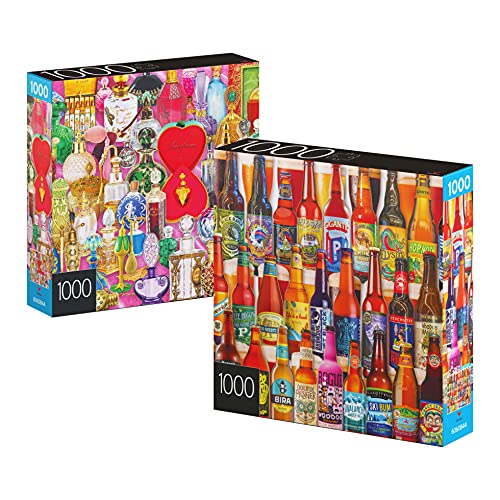 2-Pack of 1000-Piece Jigsaw Puzzles, for Adults, Families, and Kids Ages 8 and up, Perfume Bottles and Craft Beer Bottles