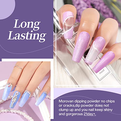 Morovan Dip Powder Nail Kit 8 Colors Glitter Nail Powder Dipping Starter Kit with Dip Powder Liquid Set for Nail Beginners and Professionals Nail Art DIY Dipping Powder Set