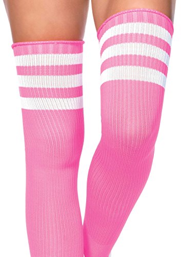 Leg Avenue Women's Athletic Three Striped Knee High Socks, Neon Pink, One Size