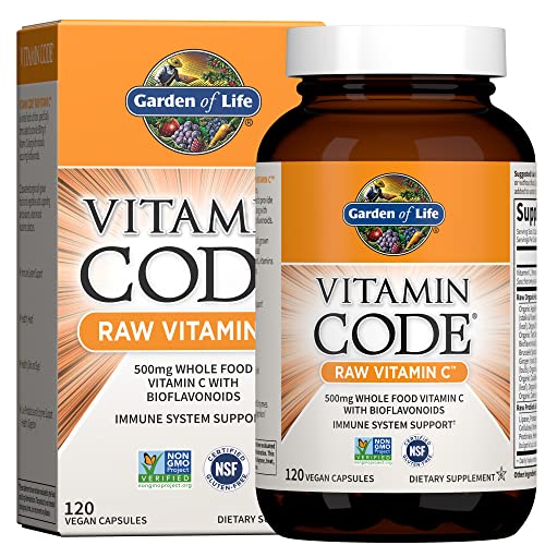 Garden of Life Vitamin C - Vitamin Code Raw Vitamin C - 120 Vegan Capsules, 500mg Whole Food Vitamin C with Bioflavonoids, Fruits and Veggies, Probiotics, Gluten Free Vitamin C Supplements for Adults