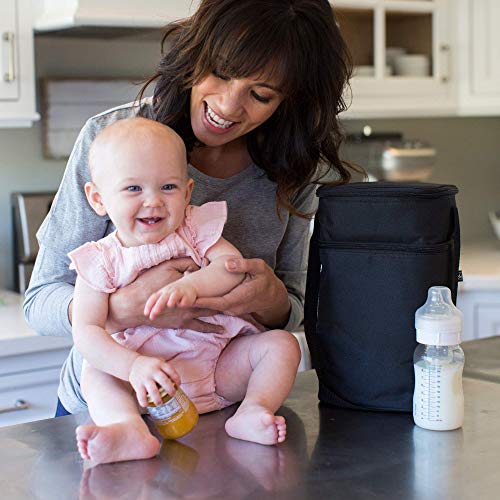 J.L. Childress 6 Bottle Cooler, Insulated Breastmilk Cooler and Lunch Bag for Baby Food and Bottles, Leak-Proof and Heat-Sealed, Ice Pack Included, Black, 1 Count (Pack of 1)
