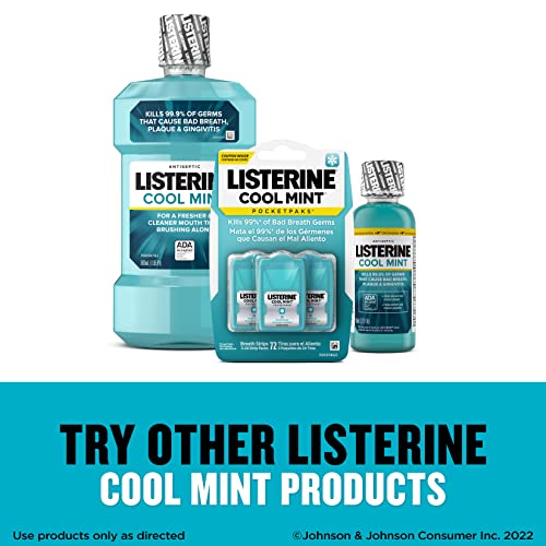 Listerine Cool Mint PocketPaks Portable Breath Strips for Bad Breath, Fresh Breath Strips Dissolve Instantly to Kill 99% of Bad Breath Germs* On-the-Go, Cool Mint, 24-Strip Pack, 3 Pack