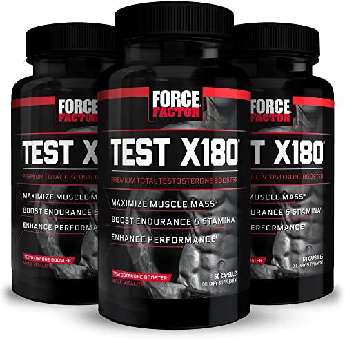 Force Factor Test X180, 3-Pack, Testosterone Booster Supplement for Men with Fenugreek Seed Tribulus and Mens Vitamins to Build Lean Muscle, Enhance Male Athletic Performance, Cordyceps, 180 Capsules