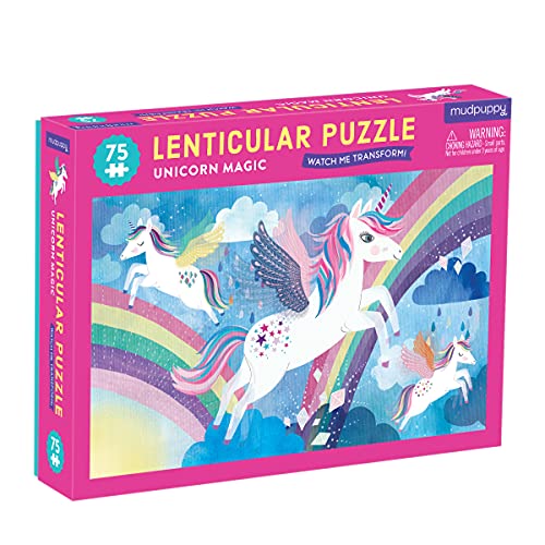 Unicorn Magic 75 Piece Lenticular Puzzle from Mudpuppy - Exciting and Innovative Jigsaw Puzzle for Kids, 17.75' x 11', Watch The Completed Puzzle Transform Before Your Eyes, Ages 5+
