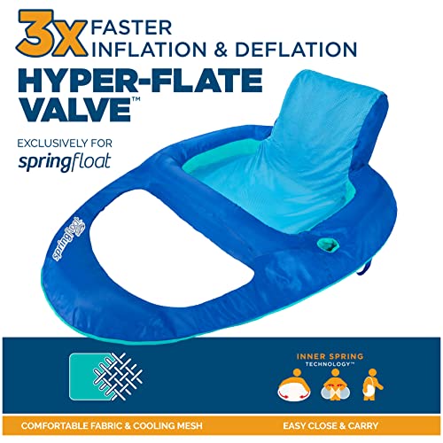 SwimWays Spring Float XL Recliner Pool Lounge Chair with Hyper-Flate Valve, 25% Larger than Spring Float Recliner, Blue