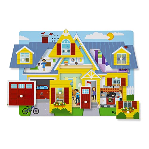 Melissa and Doug Around the House Sound Puzzle - Wooden Peg Puzzle (8 pcs) - Chunky Puzzles, Wooden Puzzle With Knobs, Wooden Sound Puzzles For Toddlers Ages 2+