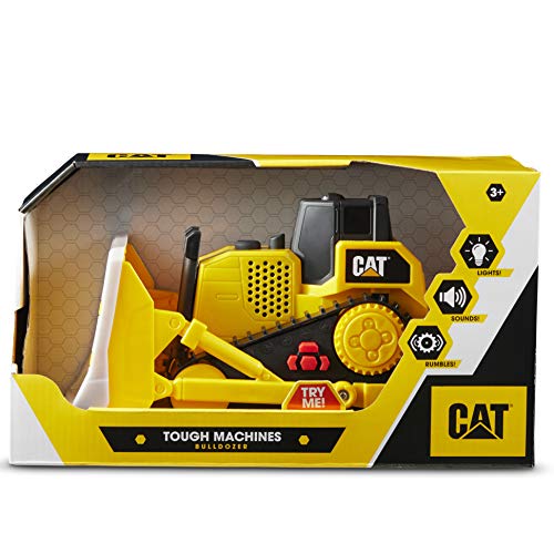 CatToysOfficial Cat Construction Tough Machines Toy Bulldozer with Lights and Sounds, Yellow