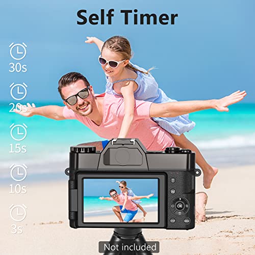 VJIANGER Digital Camera for Photography and Video 4K 48MP Vlogging Camera for YouTube with 180° Flip Screen,16X Digital Zoom,52mm Wide Angle and Macro Lens, 32GB TF Card, 2 Batteries (W01-Black)