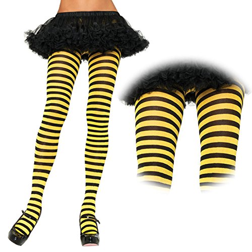 LegAvenue-Women's Nylon Striped Tights, Black/Yellow, One Size