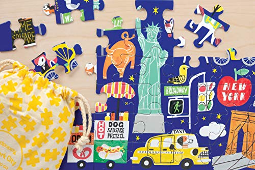 Mudpuppy New York City Puzzle to Go, 36 Pieces, 12”x9” – Great for Kids Age 3+ - Colorful Illustrations of Iconic NYC Sites – Packaged in Travel-Friendly Drawstring Fabric Pouch – Perfect for Planes