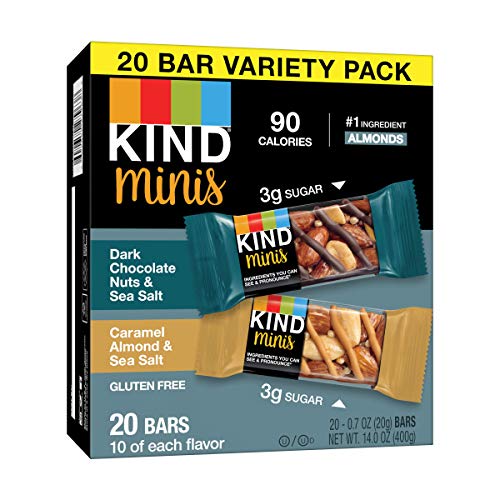 KIND Bar Minis, Dark Chocolate Nuts and Sea Salt/Caramel Almond and Sea Salt, Variety Pack, Gluten Free, 100 Calories, Low Sugar, 80 Count