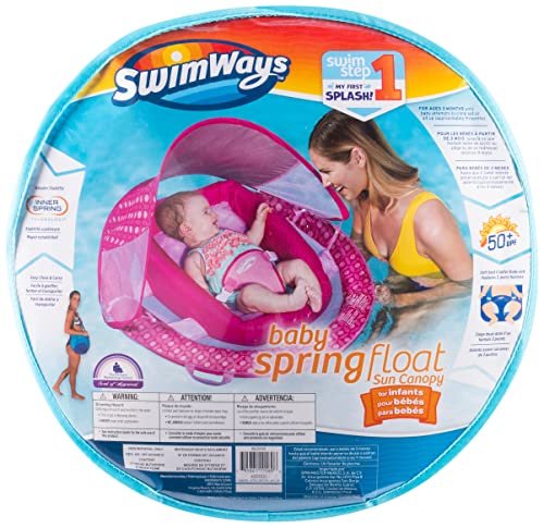 SwimWays Infant Baby Spring Float with Adjustable Sun Canopy - Pink Flower